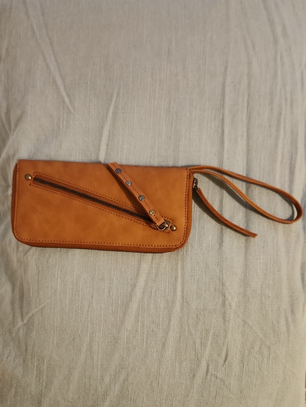 Free People Cognac Studded Wristlet Clutch Vegan Leather